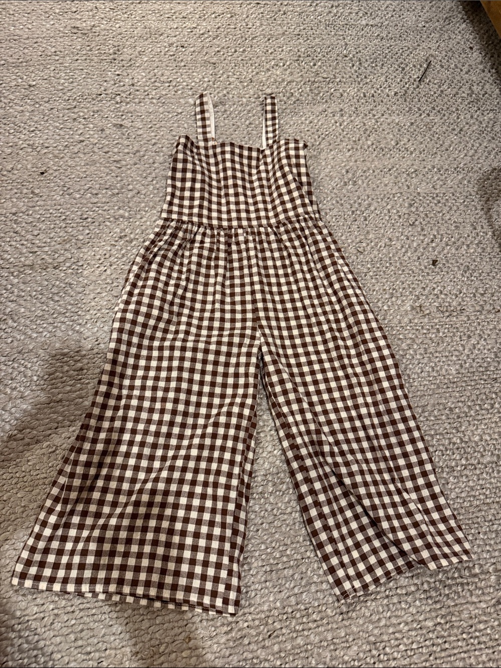 Girls Pink Chicken Brown Check Gingham Wide-Leg Jumpsuit